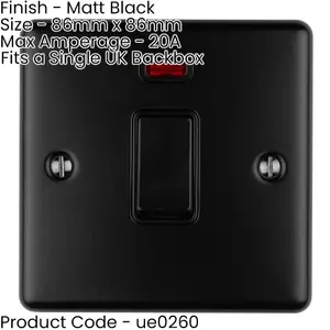 1 Gang 20A Single Light Switch & Neon - MATT BLACK & BLACK TRIM 2 Way Rocker