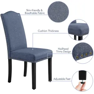 Yaheetech Set of 2 Blue Classic Fabric Upholstered Dining Chair with Nailhead Trim