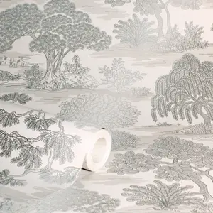 Fine Decor Zen Toile Silver Wallpaper