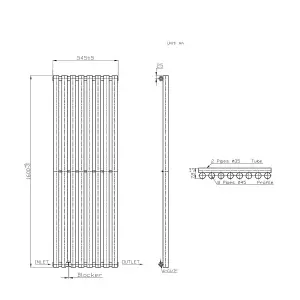 Right Radiators 1600x545 mm Single Vertical Round Column Style Designer Radiator Heated Rads Anthracite