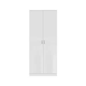 2 Door White Gloss Double Wardrobe Scratch Resistant Bedroom Furniture