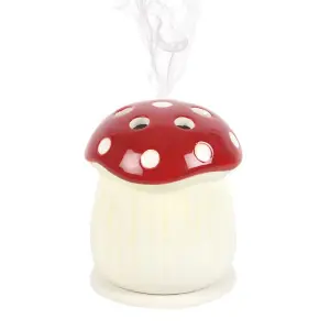 Something Different Mushroom Incense Cone Holder White/Red (One Size)