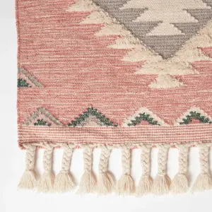 Homescapes Pali Pink Kilim Wool Rug 120 x 170 cm