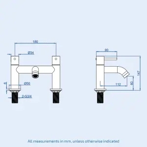 Nes Home Dual Lever Bath Filler Tap Chrome Solid Brass