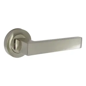 Cafri Door Handle Lock Key Modern Satin Nickel Rectangular Lever on Rose Internal Escutcheon