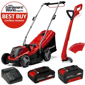 Einhell Cordless 18v Lawnmower 33cm Cut Brushless + Grass Trimmer 2x Batteries