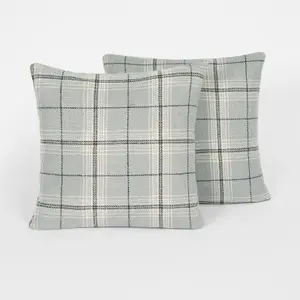 4 Pack Woven Check Filled Cushion Covers, Grey - 45x45cm