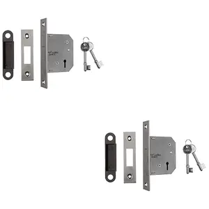 2 PACK - 64mm Residential Standard Profile Deadlock - Satin Nickel - BS EN 12209 Lock