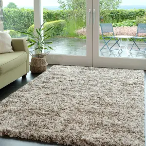 Super Soft Mottled Tonal Brown & Beige Shaggy Area Rug 200x290cm