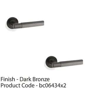 2 PACK - SOLID BRASS Hex Door Handle Set - Dark Bronze Industrial Lever Round Rose