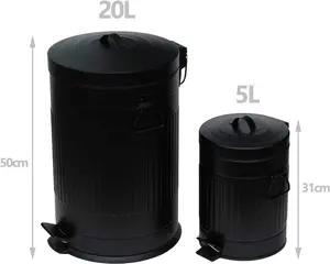 simpa Black 2PC Metal Pedal Dustbin 20L & 5L Set