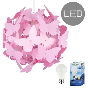 ValueLights Pink Ceiling Pendant Shade and B22 GLS LED 6W Warm White 3000K Bulb