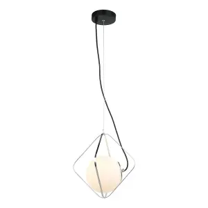 Luminosa Modern Hanging Pendant Chrome, Black 1 Light  with White Shade, E27 Dimmable