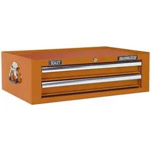 Orange 2 Drawer MID-BOX Tool Chest - Lockable Storage Cabinet 670x440x210mm