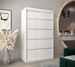 Verona 01 Contemporary 2 Sliding Door Wardrobe 5 Shelves 2 Rails White Matt (H)2000mm (W)1200mm (D)620mm