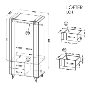 Urban Storage Excellence: Lofter Wardrobe, Oak Wotan & Concrete, H1871mm W901mm D553mm