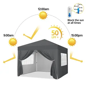 Yaheetech 3mx3m Dark Grey Fabric Pop Up Canopy Tent w/ Sidewalls