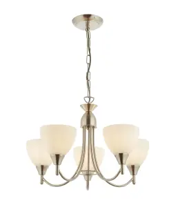 Anson Lighting Royal 5lt Pendant light Satin chrome plate and matt opal glass