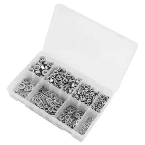 Sealey Stainless Steel Nut & Washer Assortment 500 Pieces + Box M5-M10 AB077NW