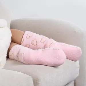 Heart Teddy Fleece Womens Bed Socks Fluffy 2 Pairs Sherpa Non Slip Sole, Blush