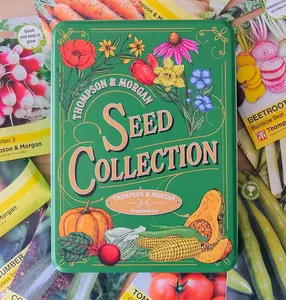 Thompson & Morgan Garden Gift - Metal Seed Storage Tin + 10 Packets of Vegetable Seeds