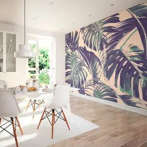 Origin Murals Large Palm Leaves Pink & Green Matt Smooth Paste the Wall Mural 300cm wide x 240cm high