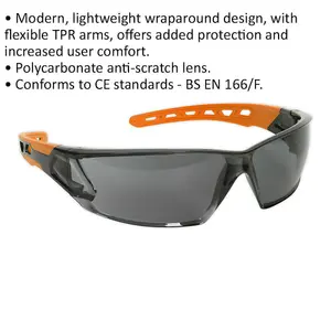 Lightweight Wraparound Safety Spectacles - Anti Glare Lens - Flexible TPR Arms