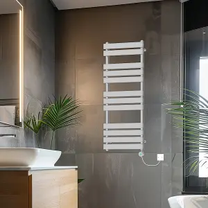 Rinse Bathrooms Smart WiFi Thermostatic Electric Bathroom Flat Panel Heated Towel Rail Radiator with Timer 1200x500mm - Chrome