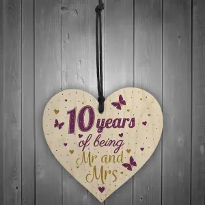 Red Ocean 10 Year Anniversary Gift Wooden Heart Sign Mr And Mrs 10th Anniversary Plaque Gifts For Him For Her