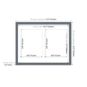 16x12 Inch 2 Opening Photo Collage Frame, Display Two 9x7 Inch Photos, Multi Aperture Family Picture Frame, Grey