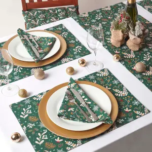 Homescapes Festive Forest Green Christmas Placemats, Set of 4