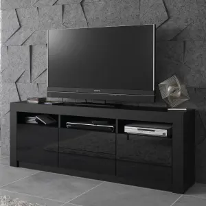 Modern TV Unit 160cm Black with High Gloss Doors - Creative Furniture