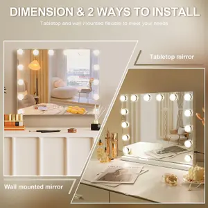 VANITII GLOBAL Hollywood Vanity Make Up Mirror with Lights 50x40 CM Light Up Tabletop Wall