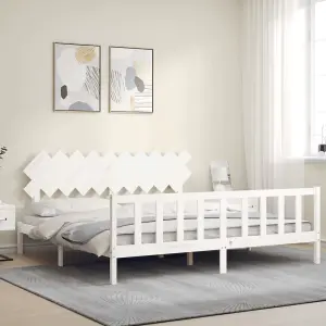 Berkfield Bed Frame with Headboard White 200x200 cm Solid Wood