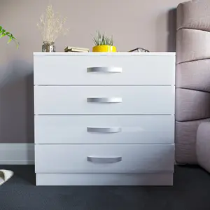 Vida Designs Hulio White High Gloss 4 Drawer Chest (H)720mm (W)750mm (D)360mm