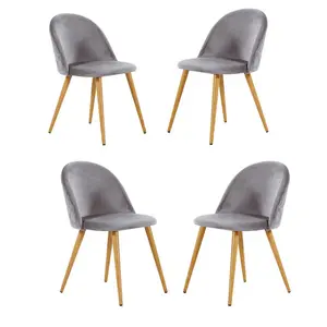 Heavener Velvet Upholstered Dining Chair | Side Chair | Wooden Legs (Set of 4) Grey