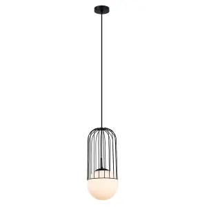 Luminosa Modern Hanging Pendant Black 1 Light  with Black, White Shade, E27