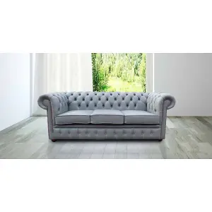 Chesterfield 3 Seater Sofa Vele Iron Grey Real Leather In Classic Style