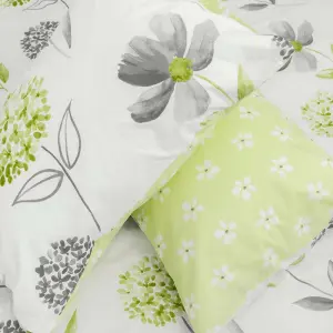 Homescapes Green, White and Grey Floral Duvet Cover Set, Double