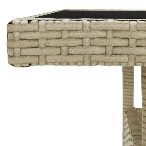 Berkfield Outdoor Dining Table Beige Poly Rattan and Glass