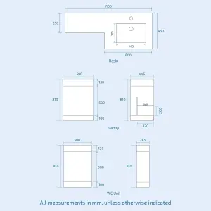 Nes Home RH 1100 mm L-Shape White Basin Vanity Unit WC BTW Rimless Toilet