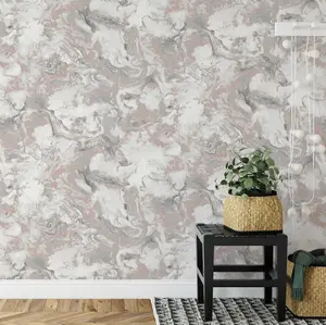 Metallic Ripple Liquid Marble Elixir Swirl Rose Gold Shimmer Wallpaper WD0041