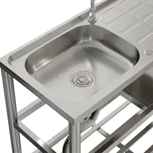 Rectangle 1 Compartment Stainless Steel Sink with Shelves and Drainboard