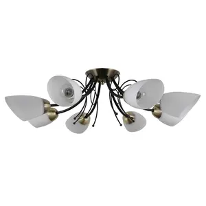 Luminosa Stylized Flush Ceiling Light Black, Antique Bronze 8 Light  with White Shade, E27