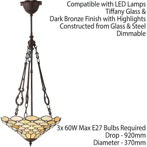 Tiffany Glass Hanging Ceiling Pendant Light Dark Bronze 3 Lamp Shade i00148