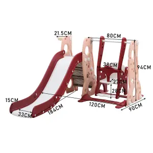 4 in 1 Pink and Red Toddler Slide and Swing Set Play Set with Basketball Hoop W 1200 x D 1840 x H 940 mm