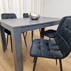 Dining Table and 4 Chairs  Black Dark Grey 4 Black Velvet Chairs Wood Dining Set Furniture