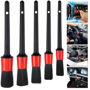 Auto Car Detailing Brush - Set Of 5 Different Brush sizes Made Of Boar Hair Mixed With Synthetic Fiber - Gentle And Soft