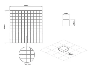 Ceramic mosaic on mesh for bathroom or kitchen 300mm x 300mm - Cubic white