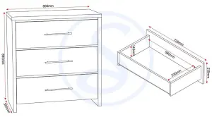 Seville Oak and White Finish 3 Drawer Chest